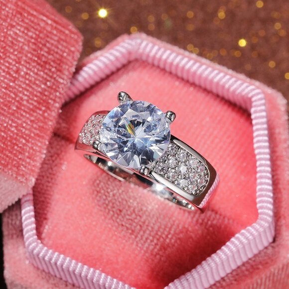 🌸Anillos Large Round CZ Luxury Diamond Chunky 925 Silver Plated Ring, L018 - Picture 10 of 10